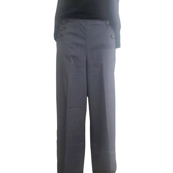 Womens Trouser Pants Sz 6 Wide Leg High Waist Gray+ White Pinstripes - Picture 2 of 9